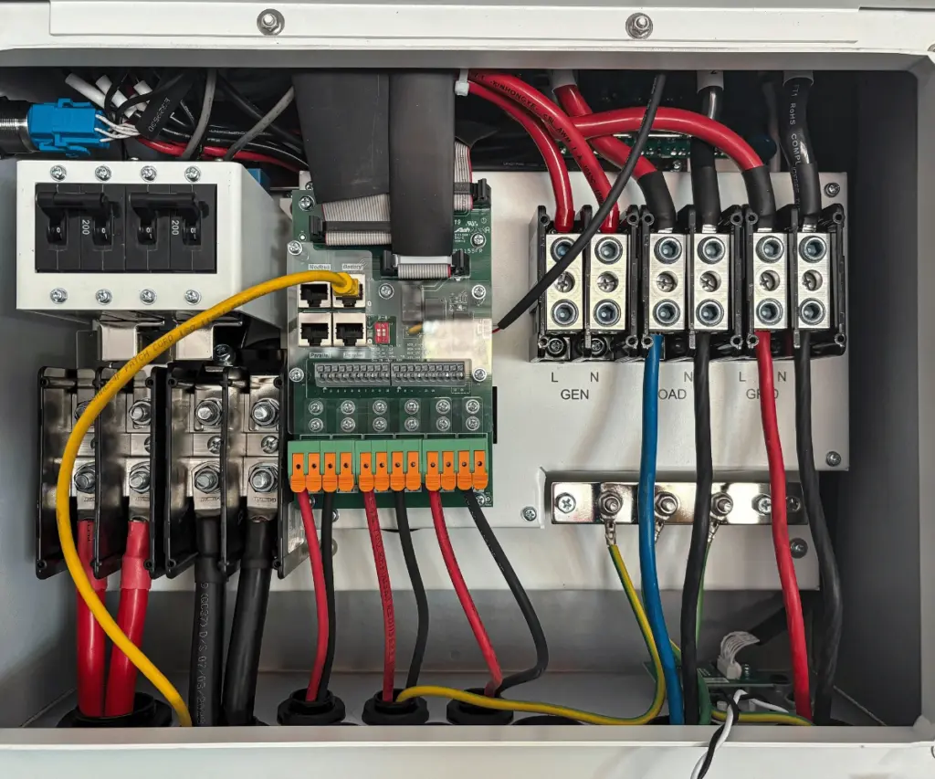 Close-up of electrical distribution board during inspection