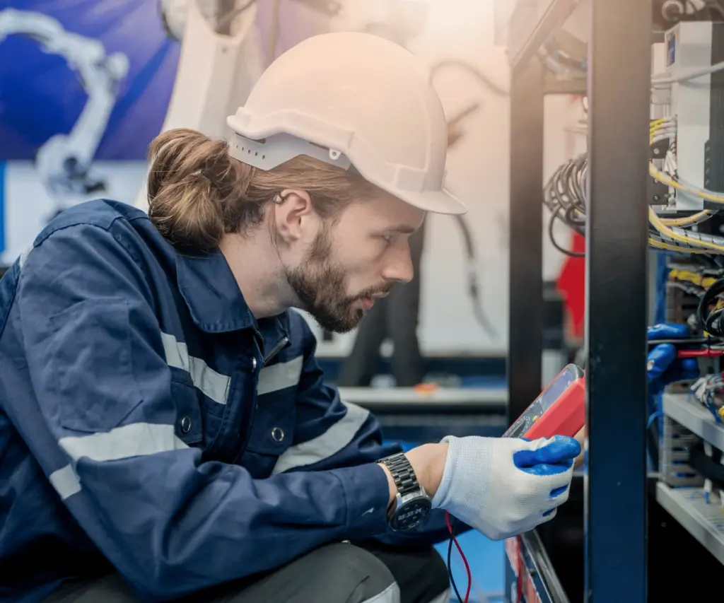 Qualified electrician carrying out NICEIC electrical inspection