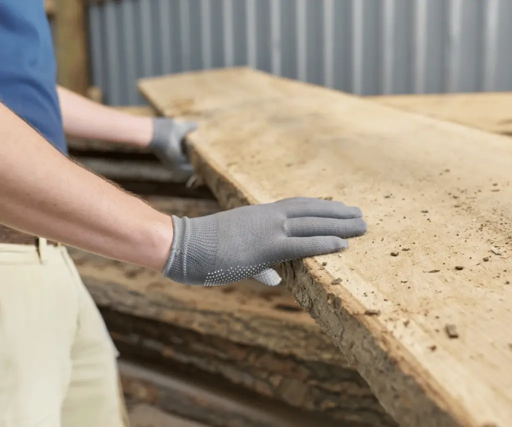 Worker sanding wooden board