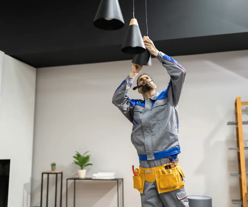 electrician-installing-office-light